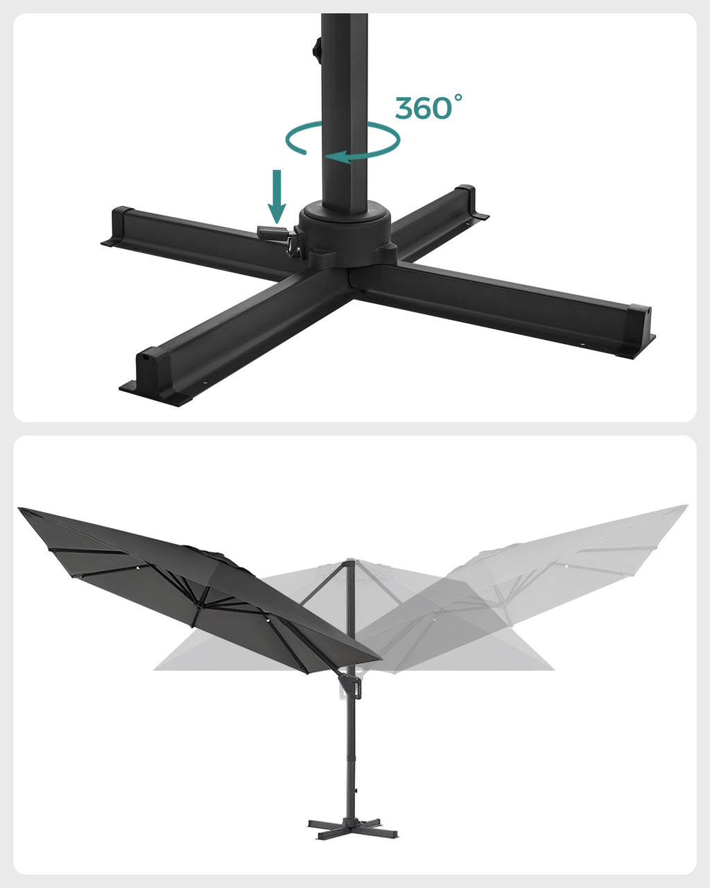 Parasol - 290 × 290 cm - 360 ° rotatable - with standard