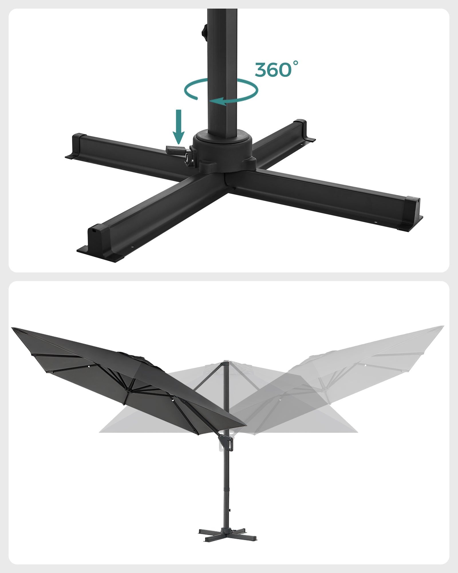 Parasol - 290 × 290 cm - 360 ° rotatable - with standard
