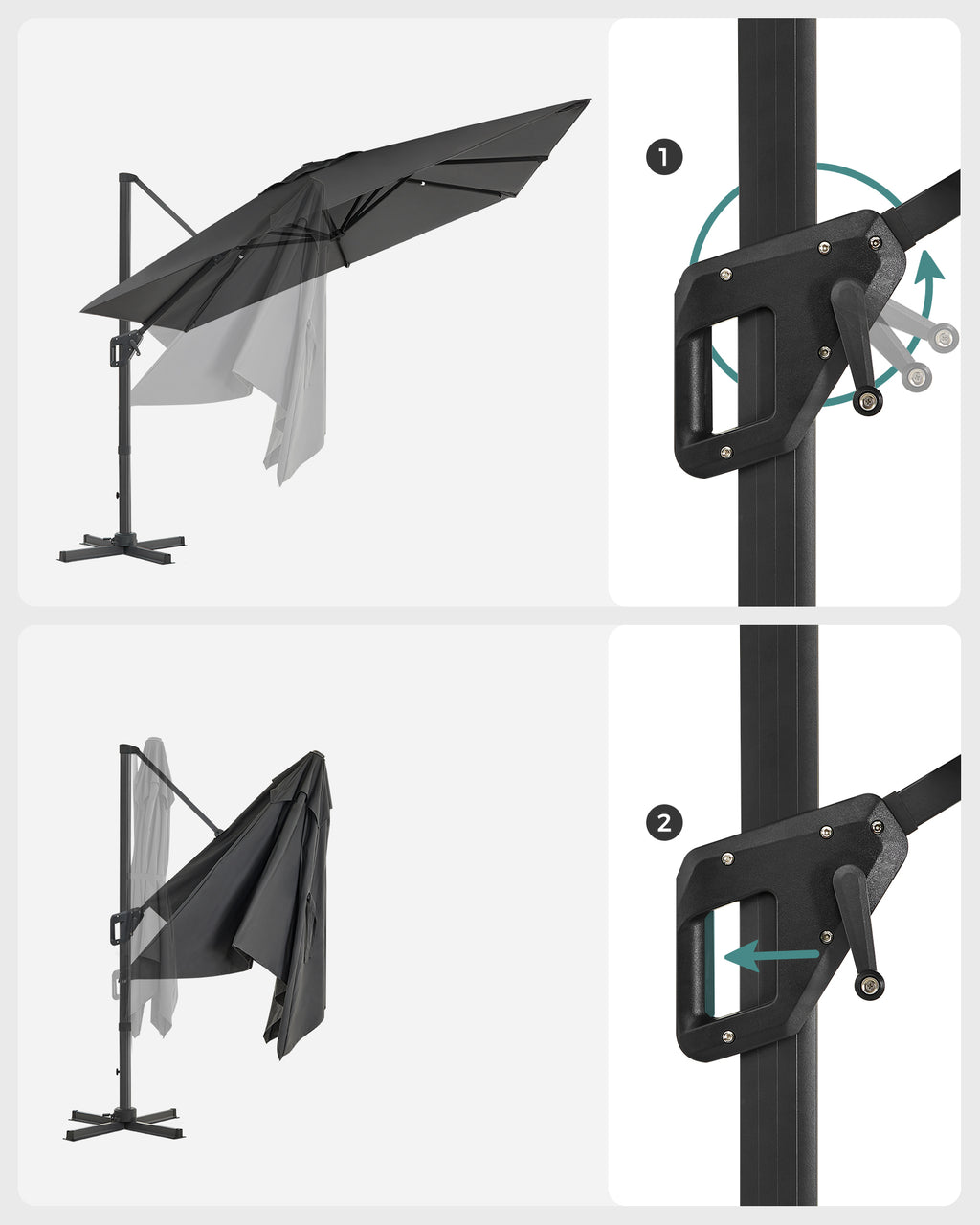 Parasol - 290 × 290 cm - 360 ° rotatable - with standard