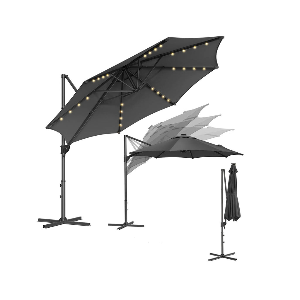 Parasol Ø300 cm-UPF 50+-With 28 LED lamps-Gray