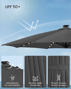 Parasol Ø300 cm-UPF 50+-With 28 LED lamps-Gray