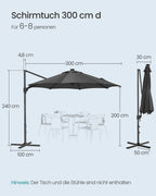 Parasol Ø300 cm-UPF 50+-With 28 LED lamps-Gray