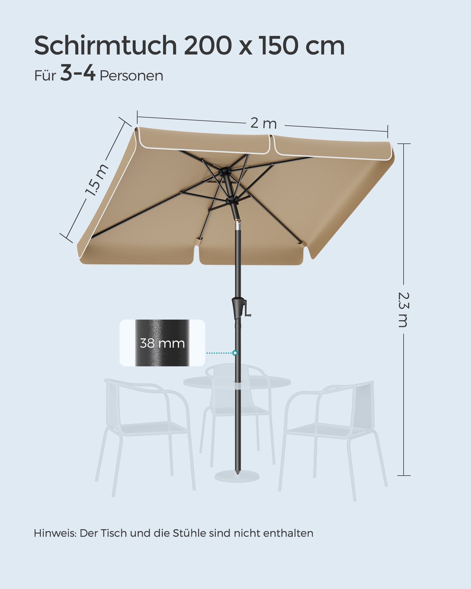Balcony Parasol - Rectangular - 200 x 150 cm - Taupe