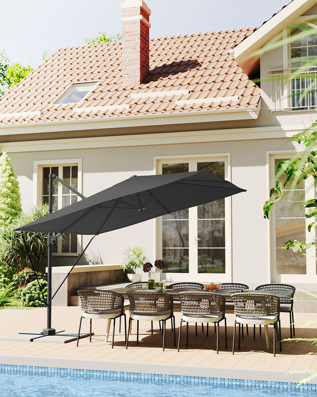 Parasol 270x270 cm - UPF 50+ - with crank and cross foot - Gray