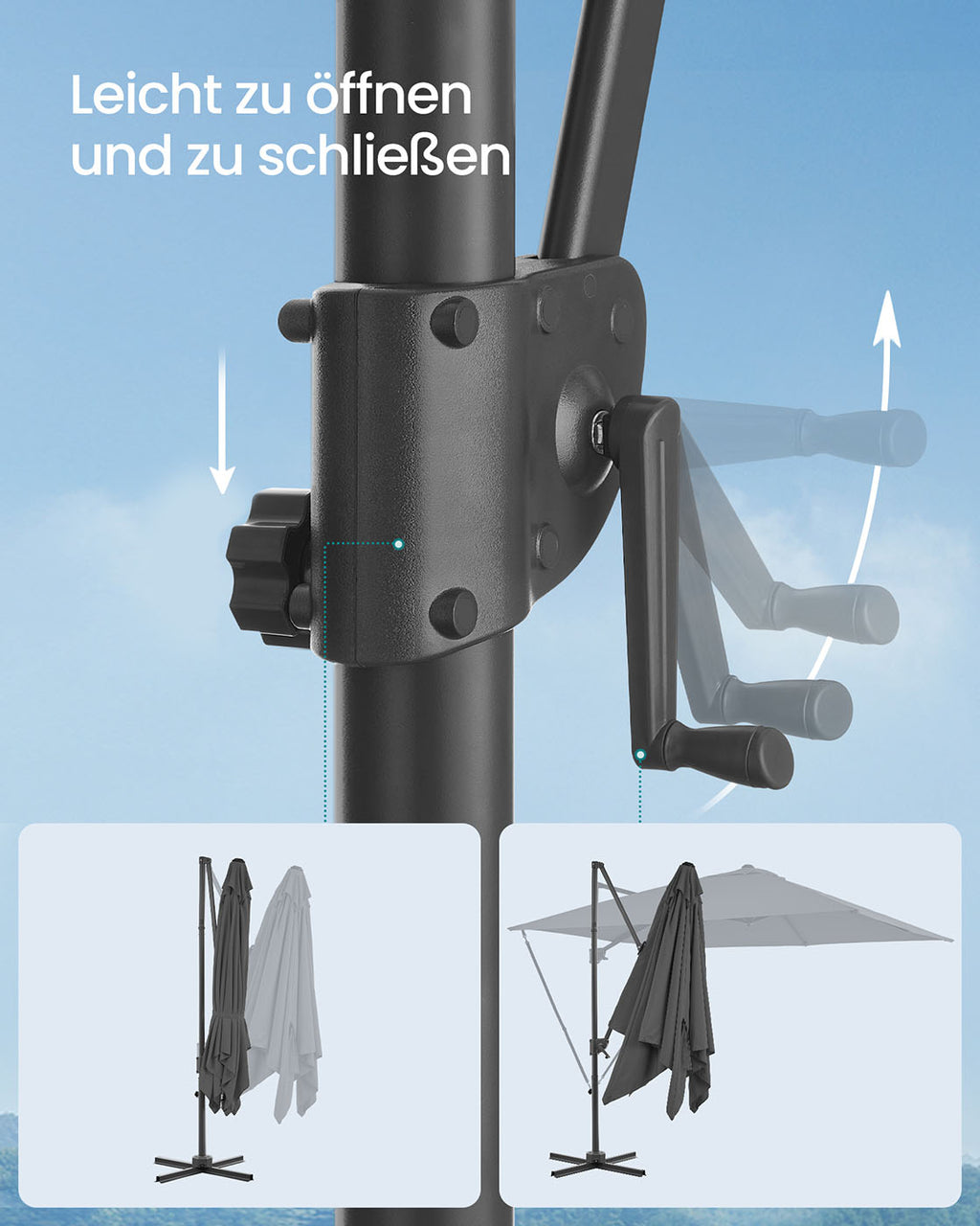 Parasol 270x270 cm - UPF 50+ - with crank and cross foot - Gray