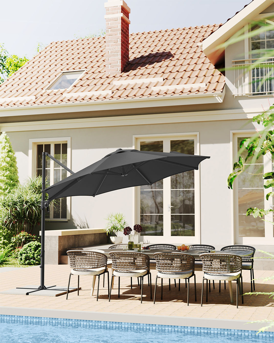 Parasol Ø300 cm - UPF 50+ - with crank and cross foot - Gray