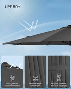 Parasol Ø300 cm - UPF 50+ - with crank and cross foot - Gray