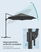 Parasol Ø300 cm - UPF 50+ - with crank and cross foot - Gray