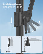 Parasol Ø300 cm - UPF 50+ - with crank and cross foot - Gray
