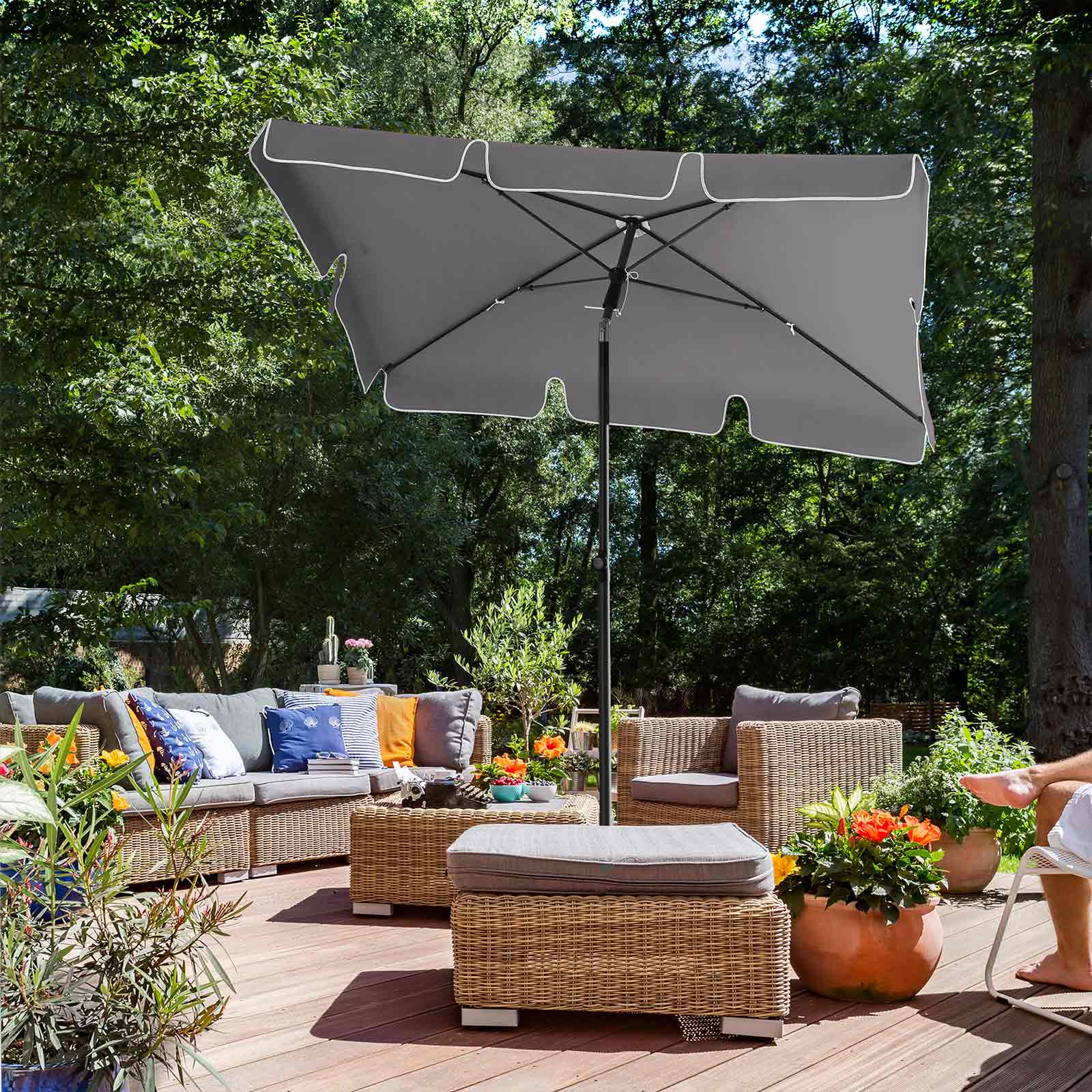 Parasol - Rectangular garden parasol - Foldable - 200 x 125 cm - Gray