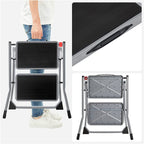 Stairladder - Metal frame - 2 steps - Anti -slip - Gray