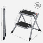 Stairladder - Metal frame - 2 steps - Anti -slip - Gray