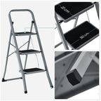 Stapping stool - With 3 steps - Metal frame - Gray / black