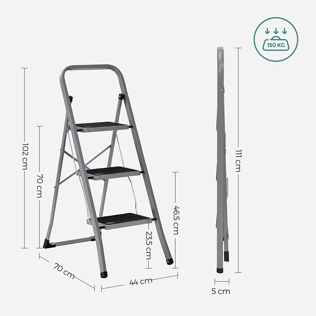 Stapping stool - With 3 steps - Metal frame - Gray / black