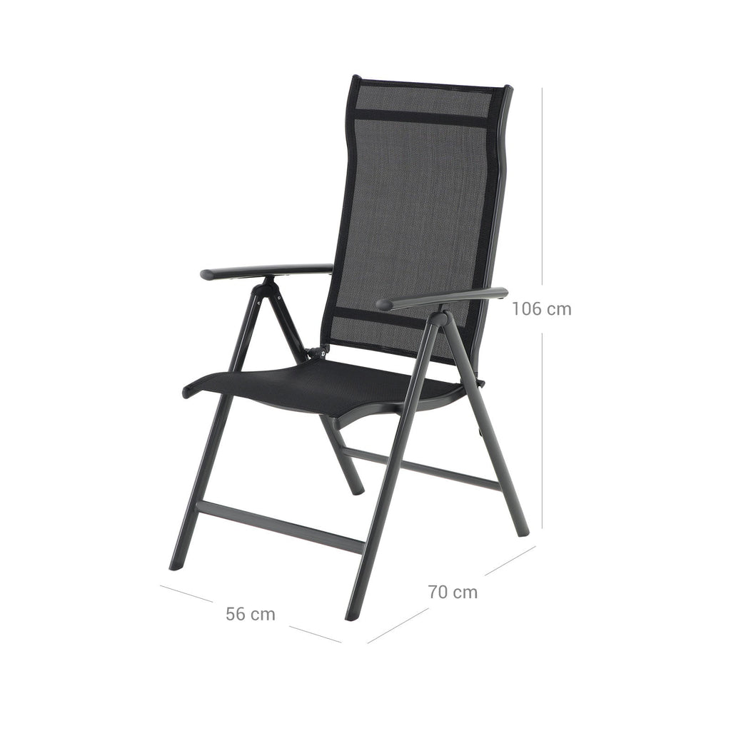 Garden chairs - Set of 4 outdoor chairs - Klapbaar - Aluminum frame - Black
