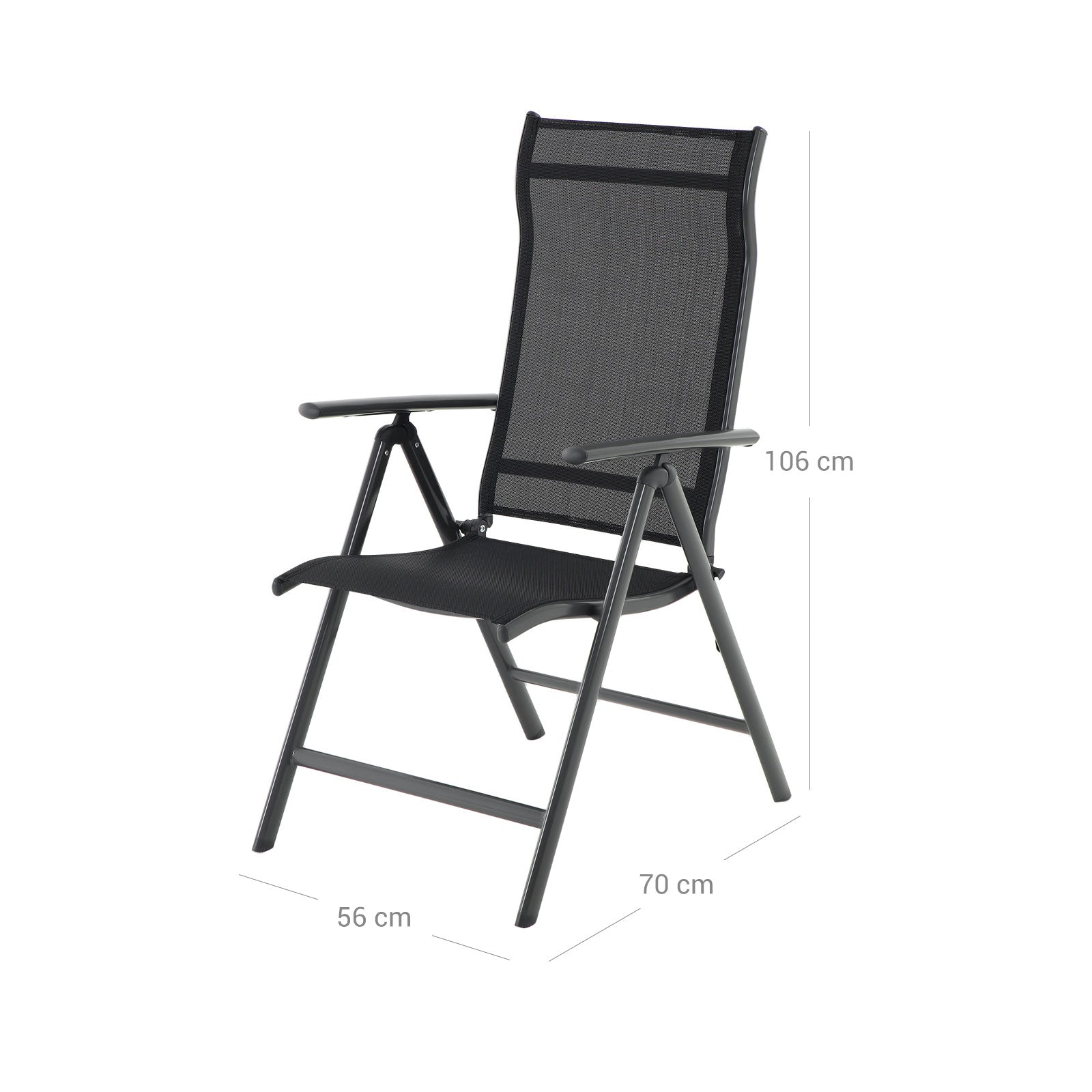 Garden chairs - Set of 4 outdoor chairs - Klapbaar - Aluminum frame - Black