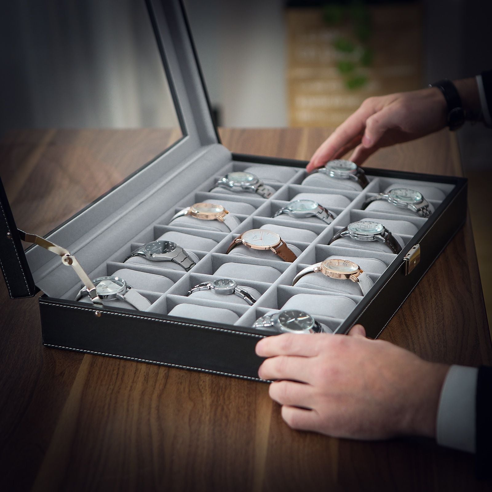 Watch box - Lockable - Organizer - Black