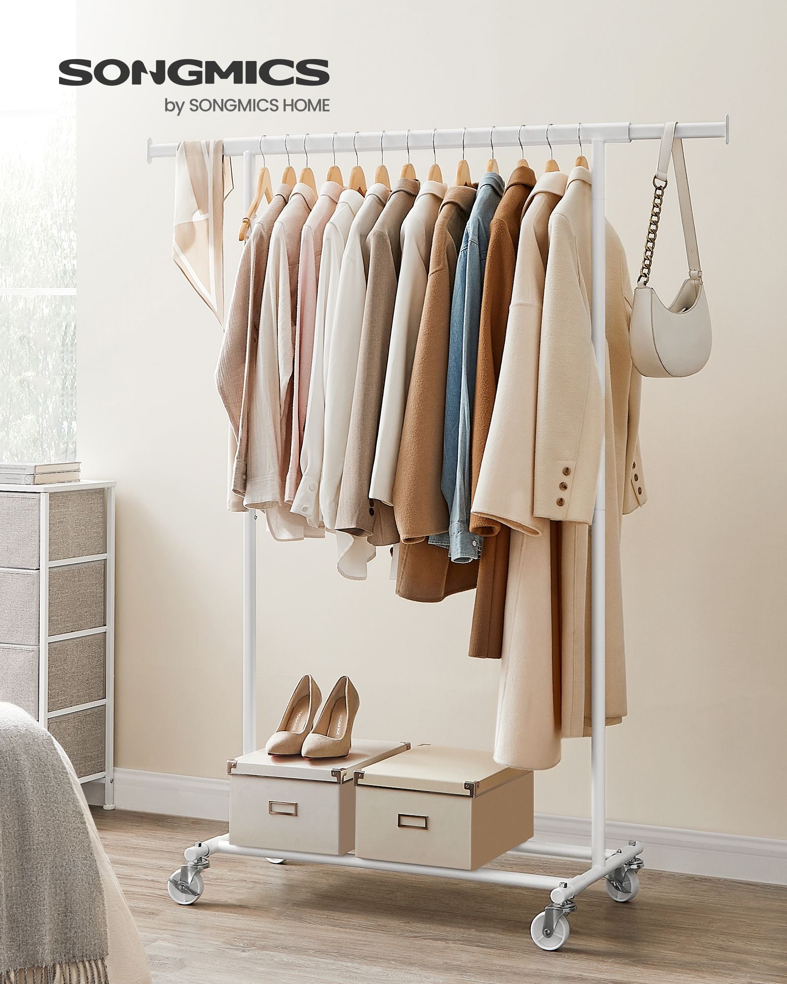 Clothing rack - on wheels - load capacity 90 kg - classic white