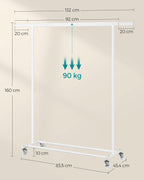 Clothing rack - on wheels - load capacity 90 kg - classic white