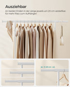 Clothing rack - on wheels - load capacity 90 kg - classic white