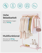 Clothing rack 91 cm wide on pastel pink wheels
