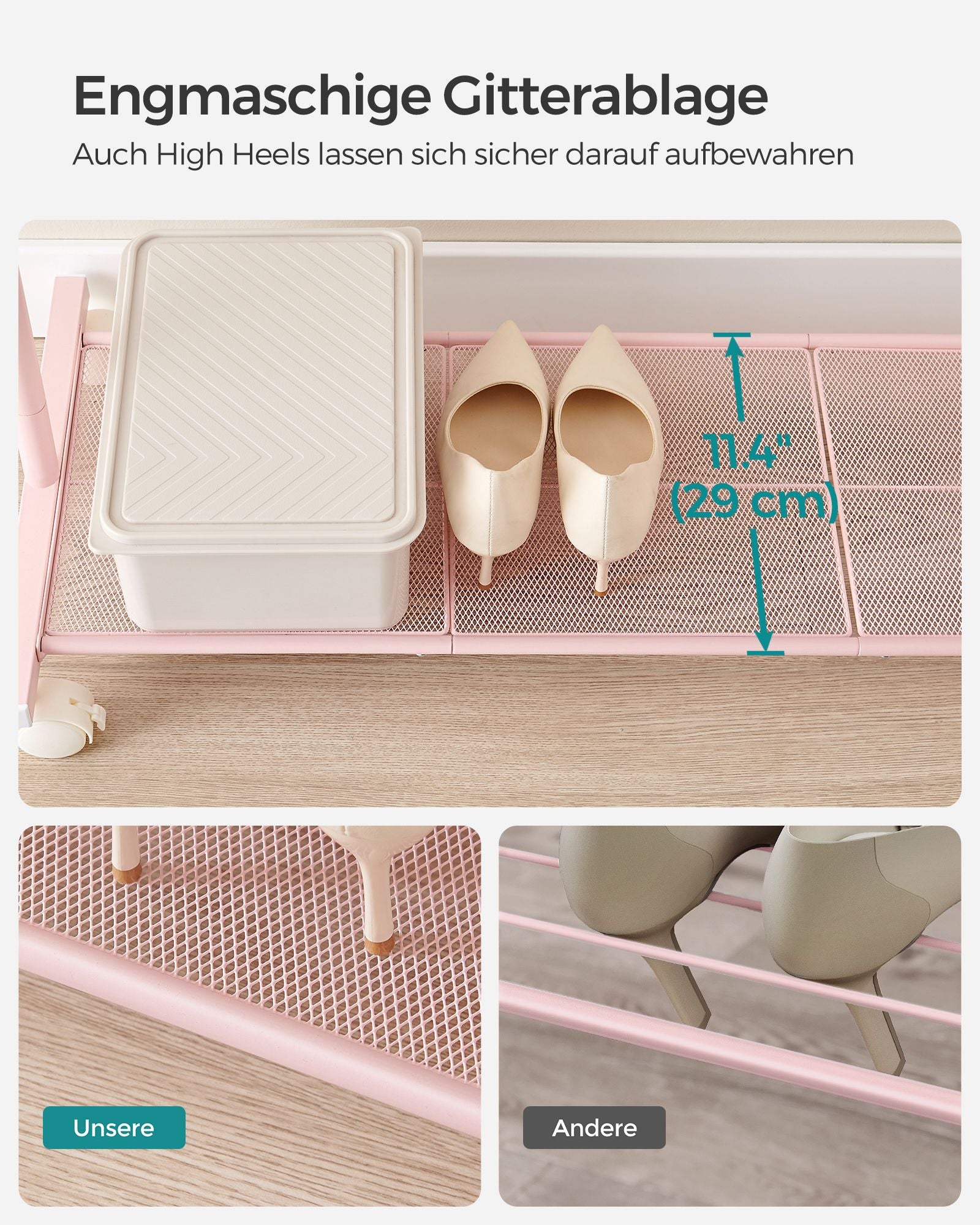 Clothing rack 91 cm wide on pastel pink wheels