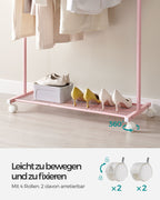 Clothing rack 91 cm wide on pastel pink wheels
