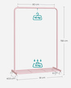 Clothing rack 91 cm wide on pastel pink wheels
