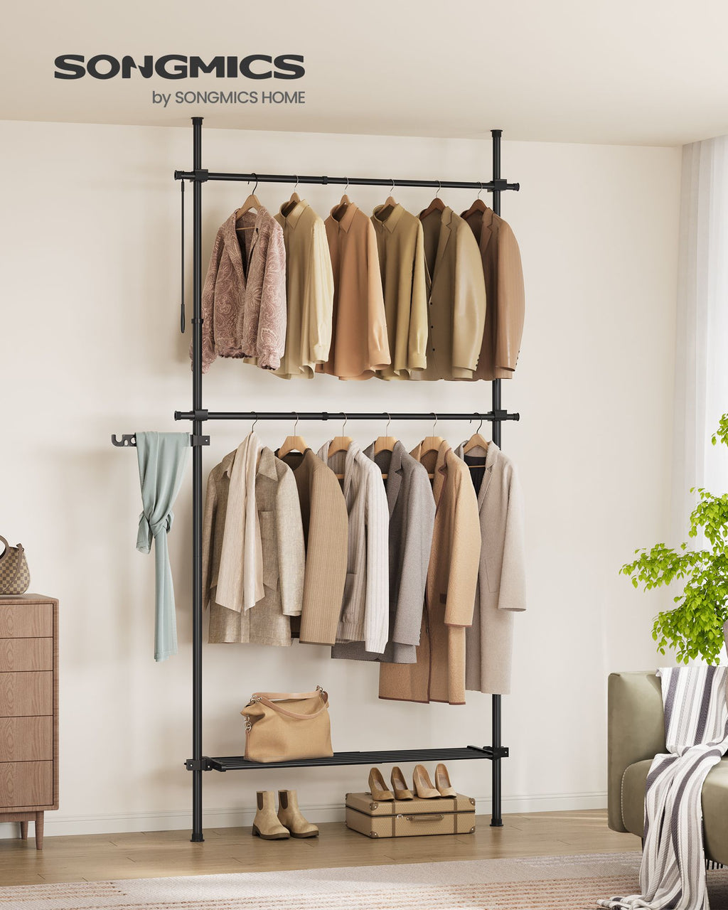 Clothing rack - from floor to ceiling - with matte black shelf