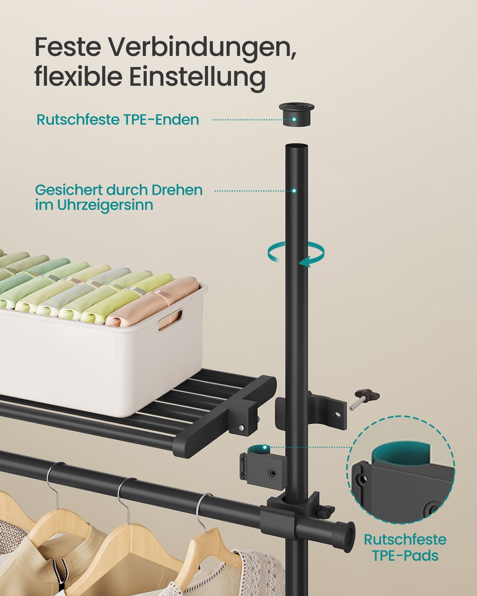 Clothing rack - from floor to ceiling - with matte black shelf