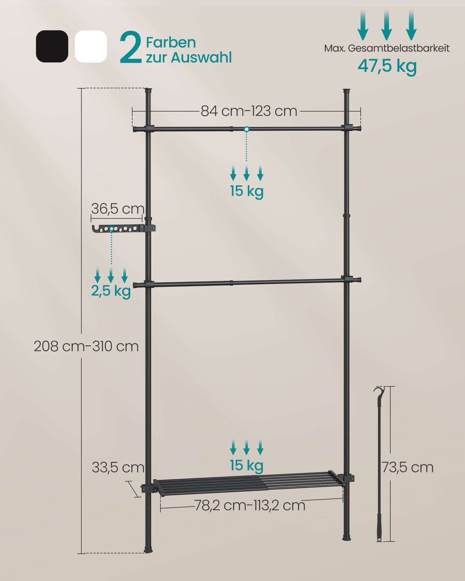 Clothing rack - from floor to ceiling - with matte black shelf
