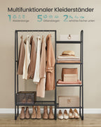 Clothing rack with 5 shelves and steel frame ink -black