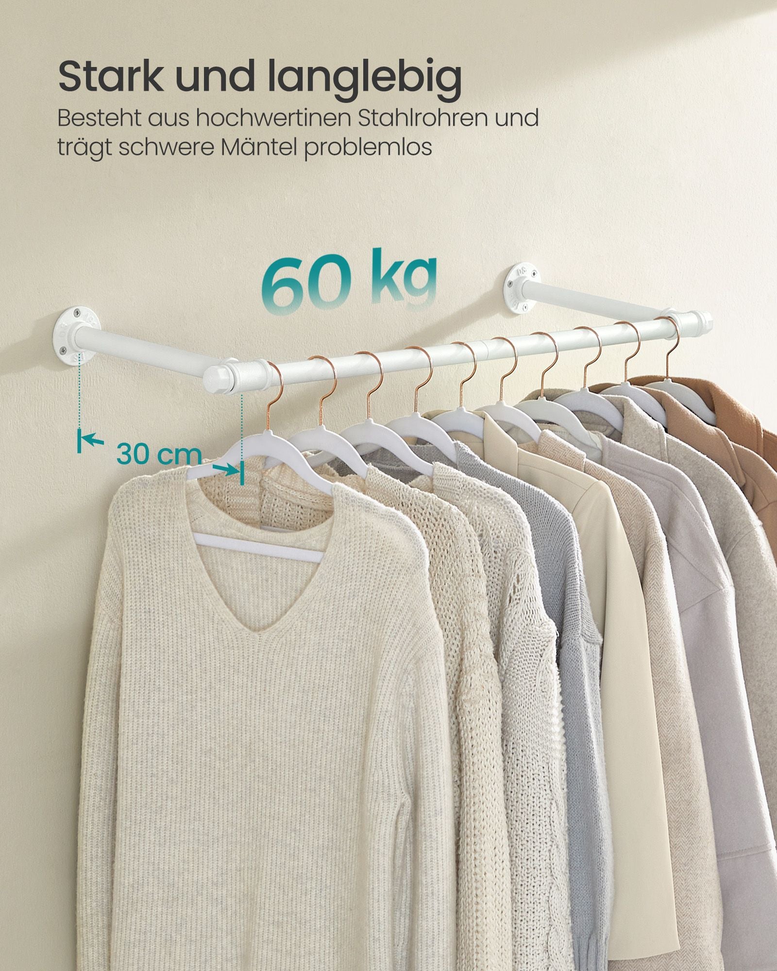 Clothing rod for the wall 30 x 84 x 7 cm