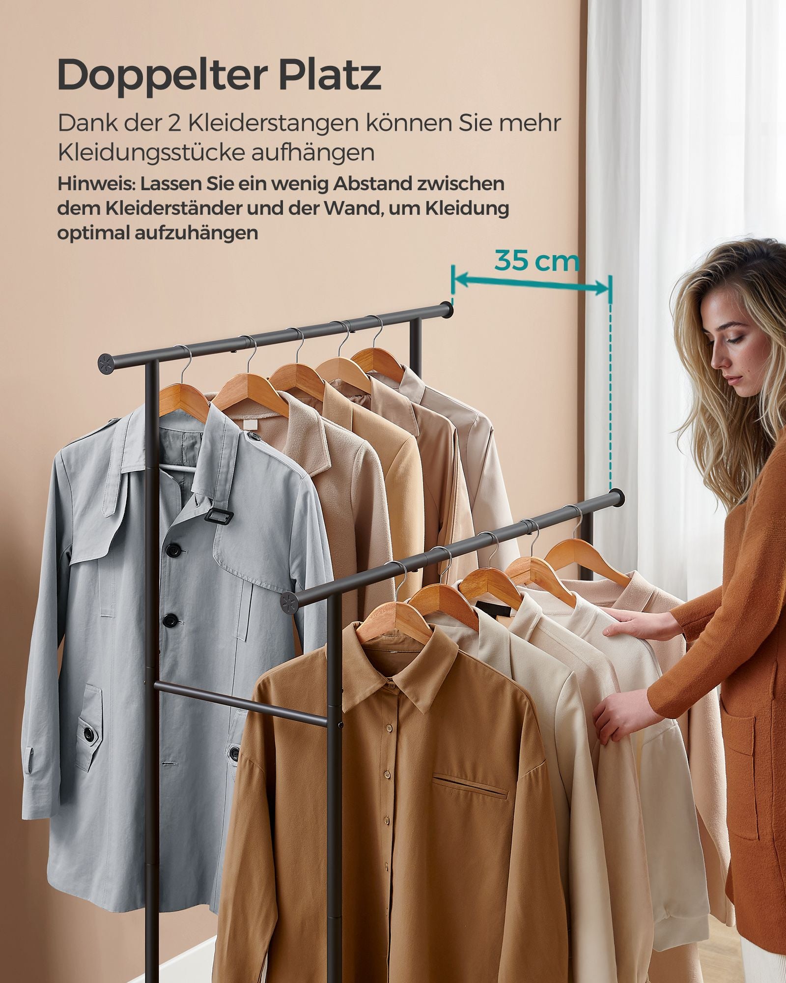 Clothing rack - On wheels - Vintage Brown & Ink -Zwart