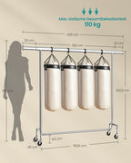 Clothing rack on wheels-45x (160-200) X162.9 cm-silver
