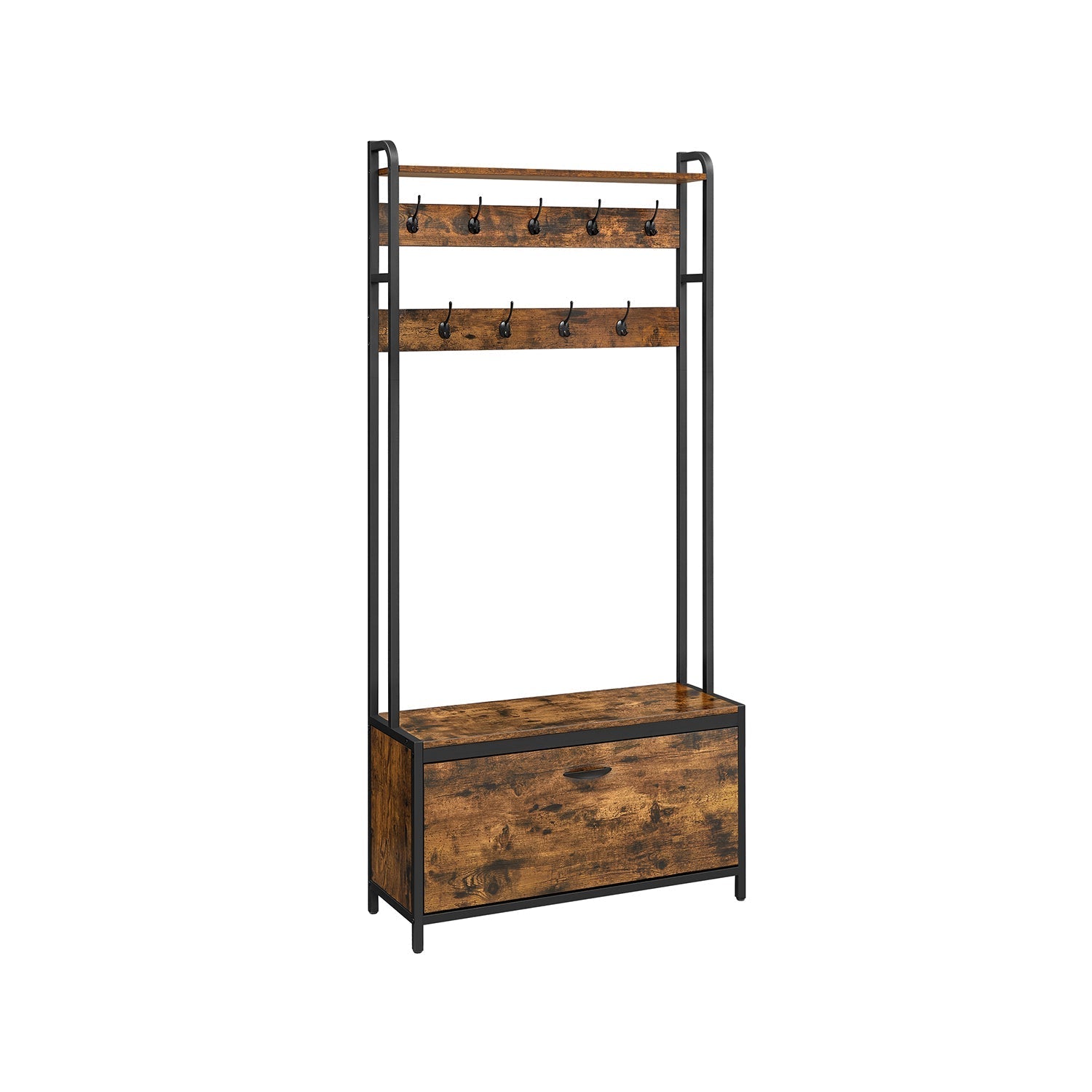 Coat rack - wardrobe with shoe cabinet and bench - clothes rack - shoe storage - vintage brown