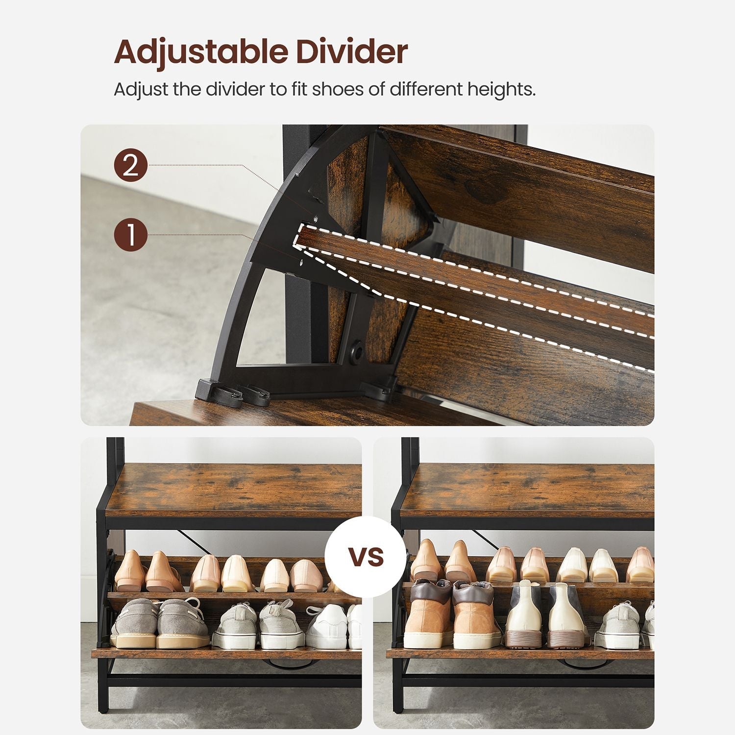 Coat rack - wardrobe with shoe cabinet and bench - clothes rack - shoe storage - vintage brown