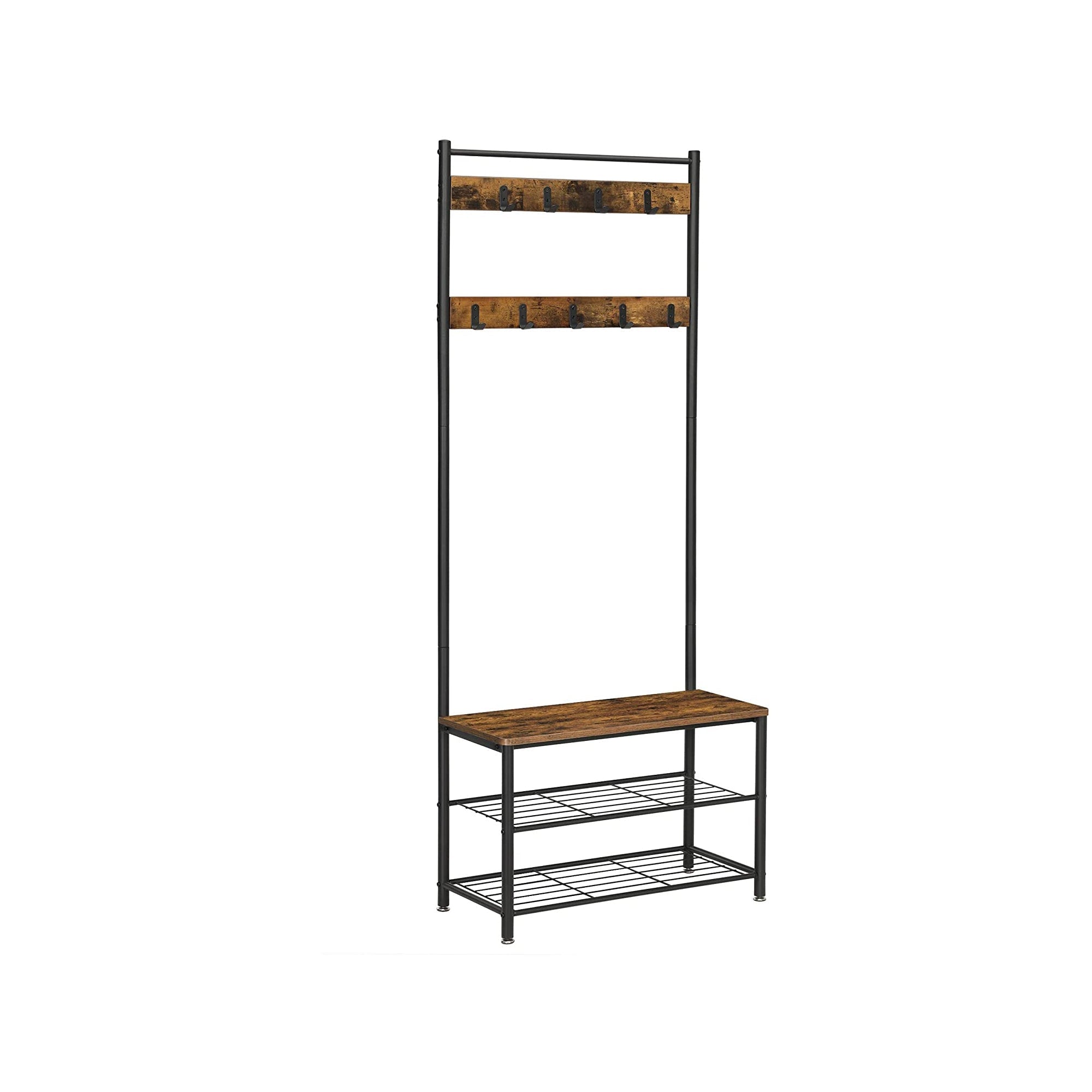 Coat rack - shoe rack with sofa - with 3 hooks - dark brown
