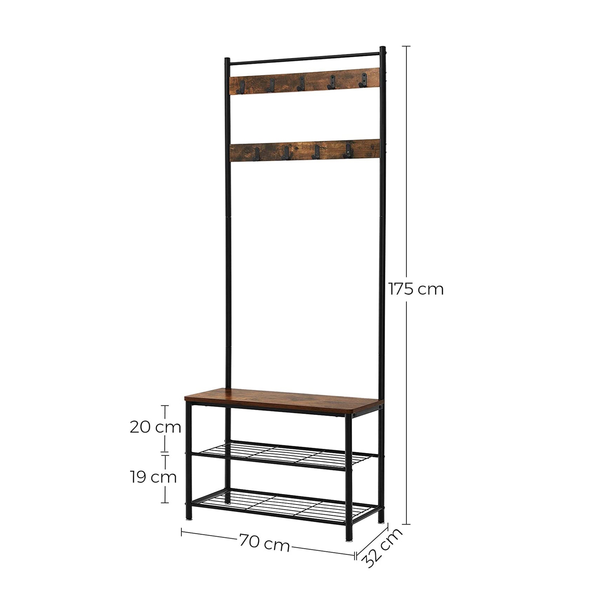 Coat rack - shoe rack with sofa - with 3 hooks - dark brown