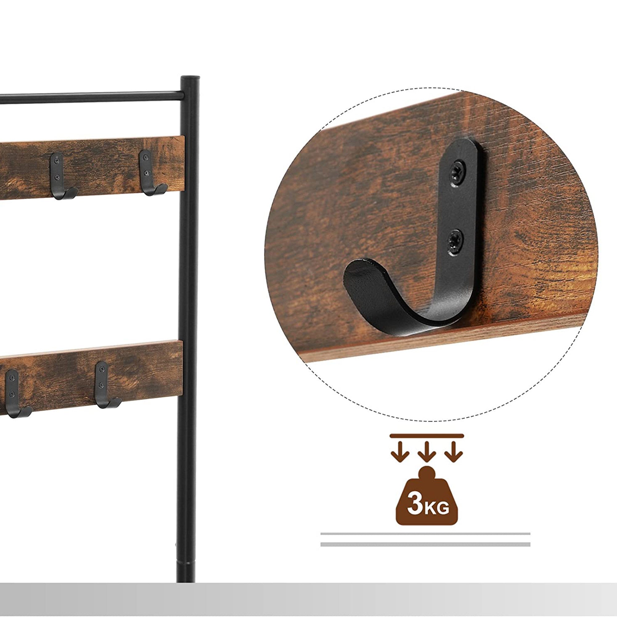 Coat rack - shoe rack with sofa - with 3 hooks - dark brown