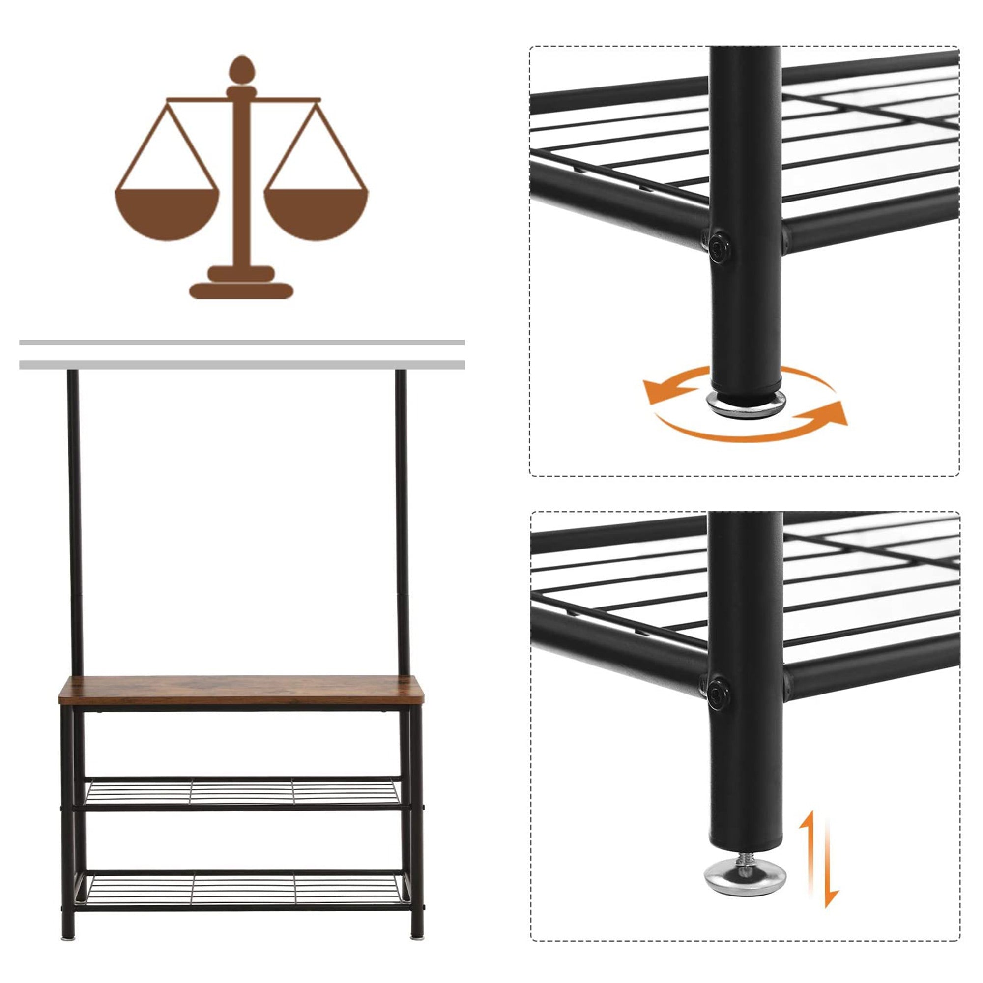 Coat rack - shoe rack with sofa - with 3 hooks - dark brown