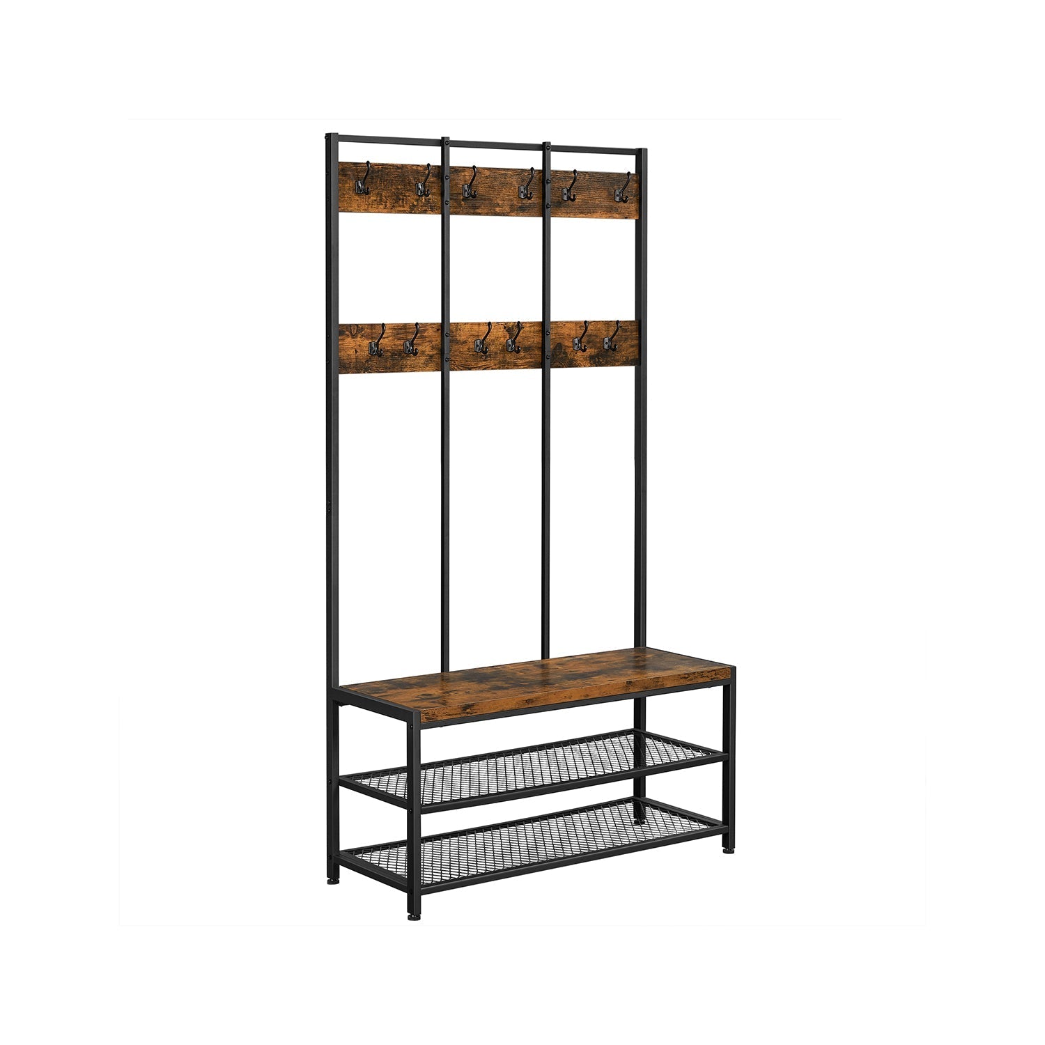 Coat rack with sofa - 12 clothes hooks - shoe rack - Industrial design - Sturdy steel frame