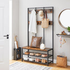 Coat rack with sofa - 12 clothes hooks - shoe rack - Industrial design - Sturdy steel frame
