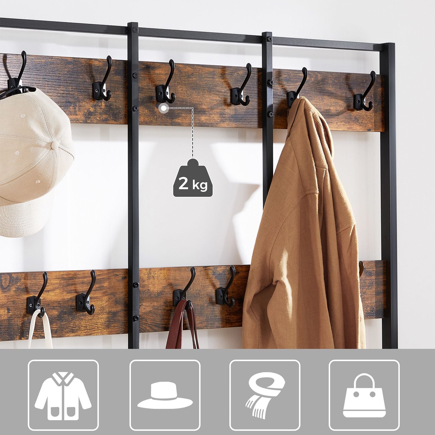 Coat rack with sofa - 12 clothes hooks - shoe rack - Industrial design - Sturdy steel frame