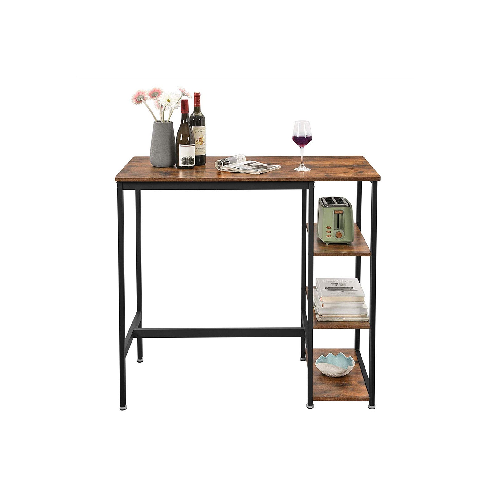 Bartafel - With 3 shelves - Industrial look - Metal frame and wooden leaf - Brown