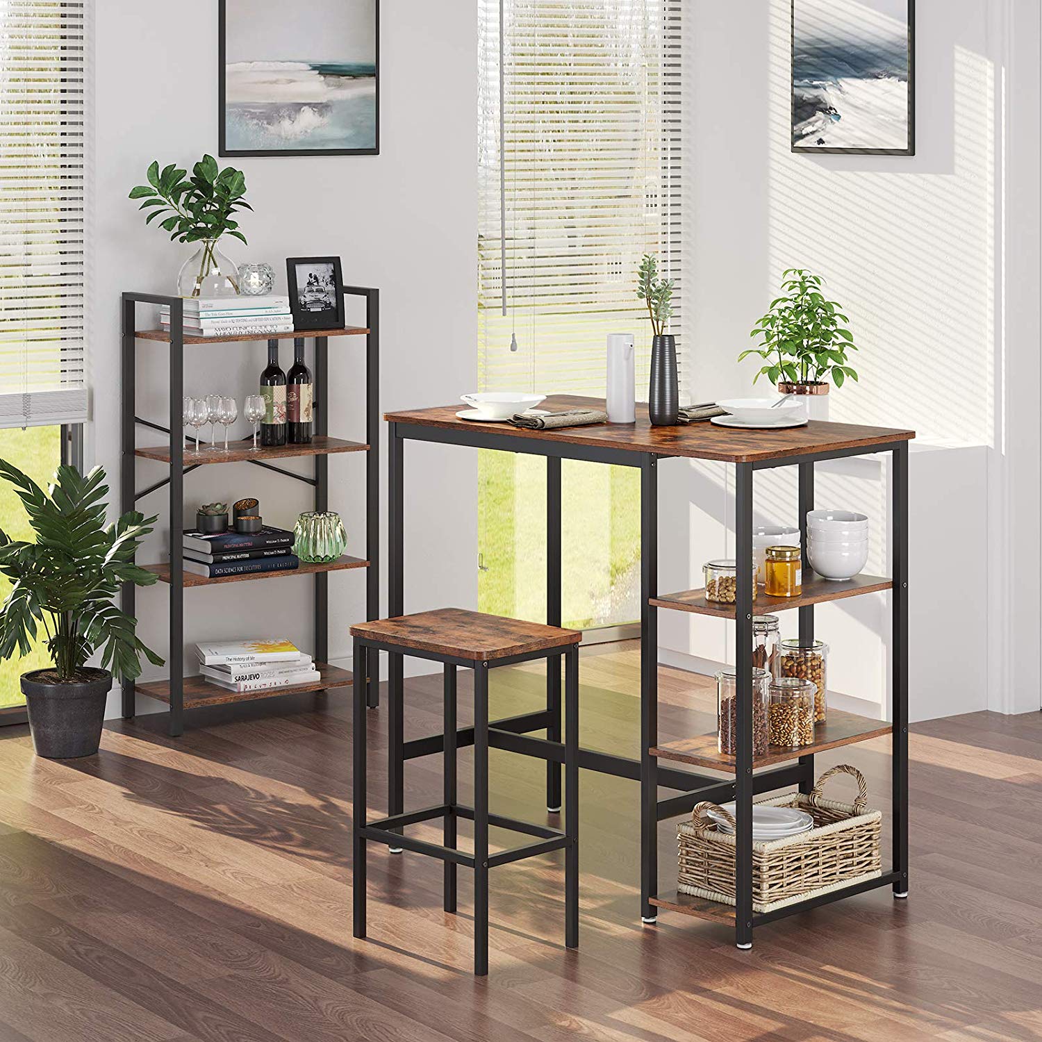 Bartafel - With 3 shelves - Industrial look - Metal frame and wooden leaf - Brown