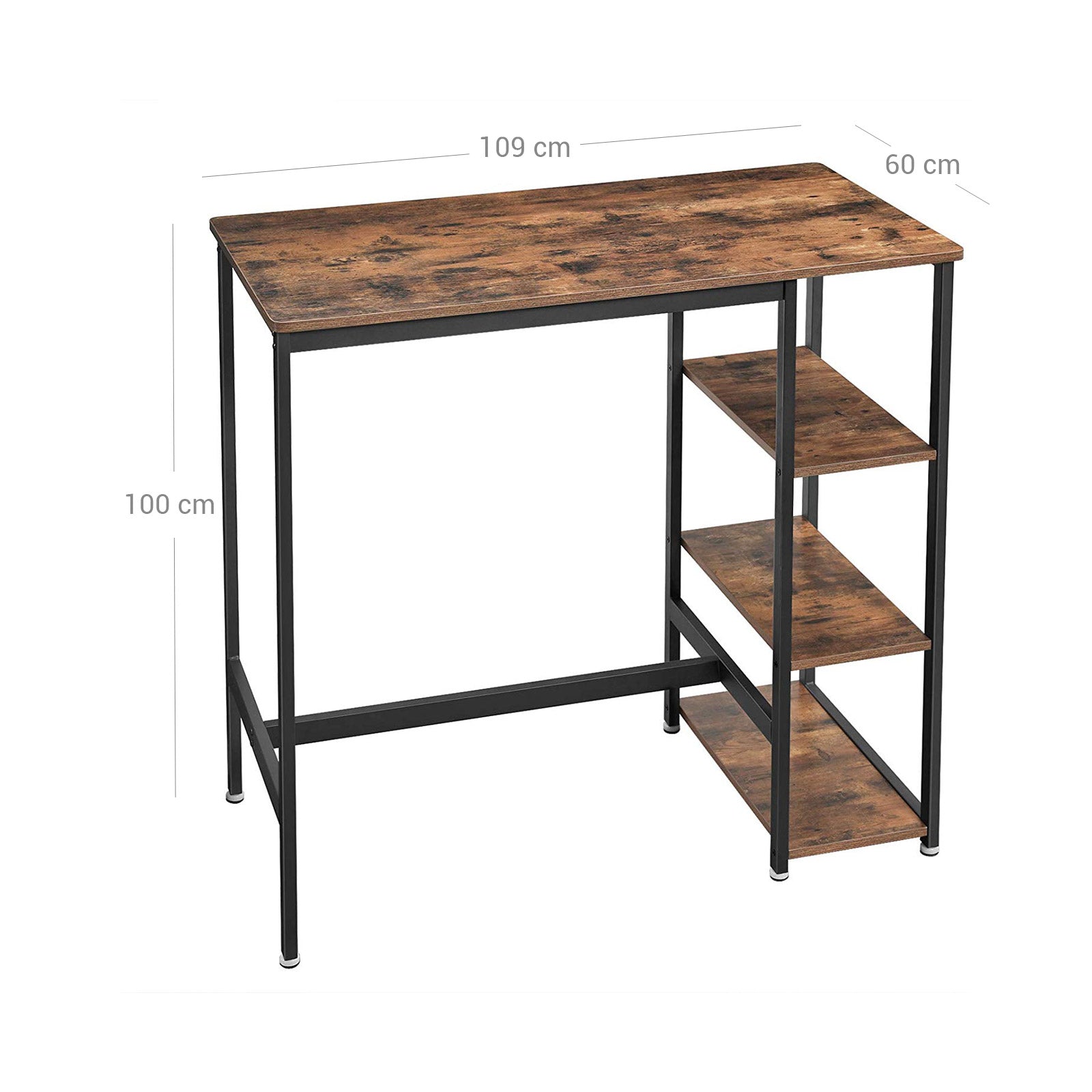 Bartafel - With 3 shelves - Industrial look - Metal frame and wooden leaf - Brown