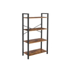 Bookcase - 4 levels - storage rack with steel frame - 120 cm high - Brown/black