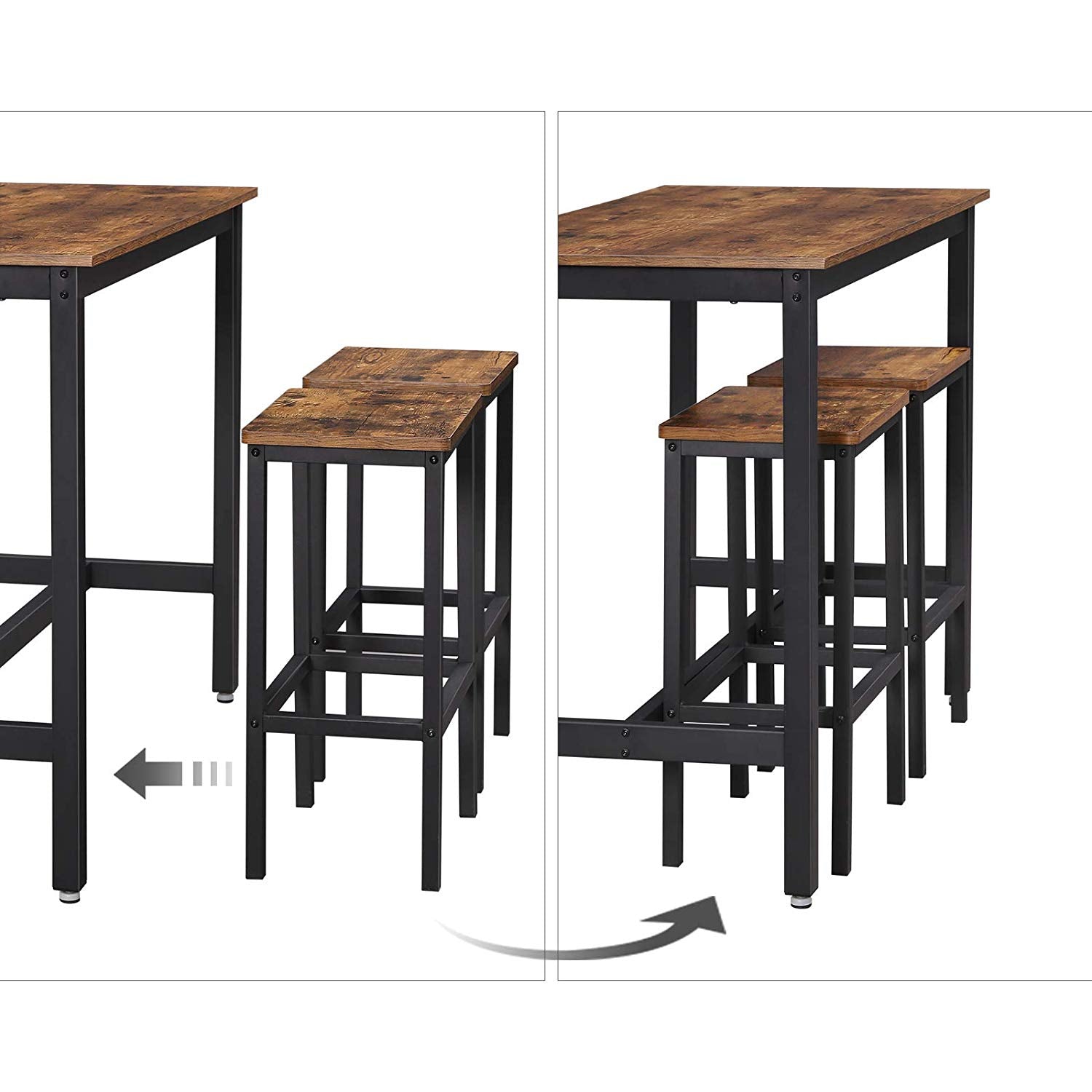 Bar table - Set with 2 bar stools - High table - 120 x 60 x 90 cm - Vintage brown/black
