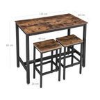 Bar table - Set with 2 bar stools - High table - 120 x 60 x 90 cm - Vintage brown/black
